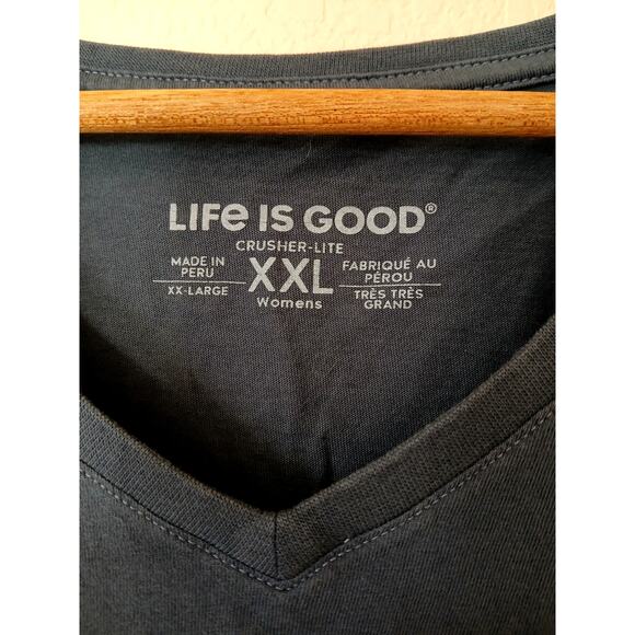 Life is Good Route Sign Ride On Blue V-neck Crusher Tee - Picture 4 of 5